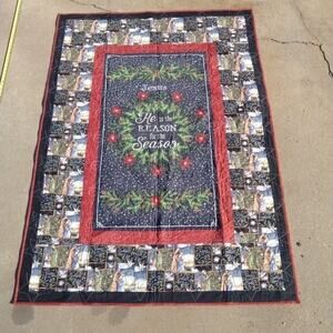 Christmas Fabric Reason For The Season Quilt 65x47" Throw Wall Hanging